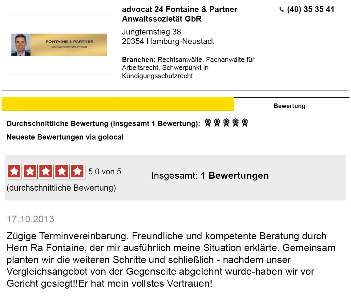 RAe Fontaine & Partner Anwaltssozietät GbR - gelbeseite Bewertung